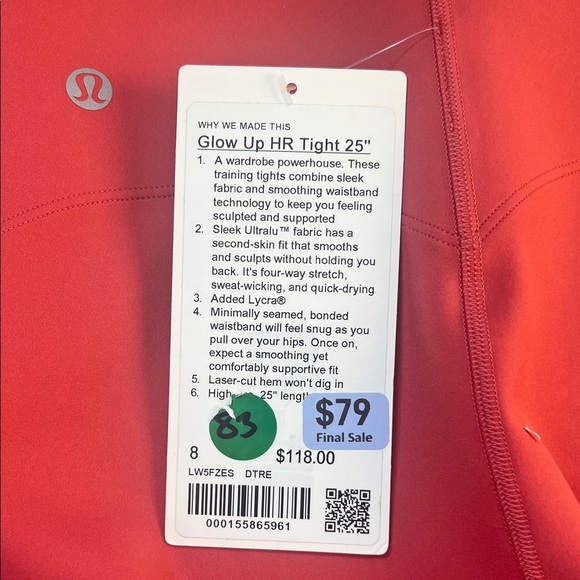 Lululemon NWT Glow Up HR Leggings 25” Desert Red Size 8 - Picture 4 of 4
